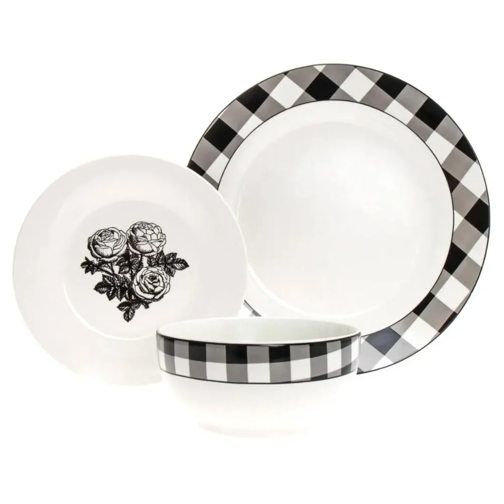 Godinger Black White Checkered Gingham Soup Cereal Bowl 5.5